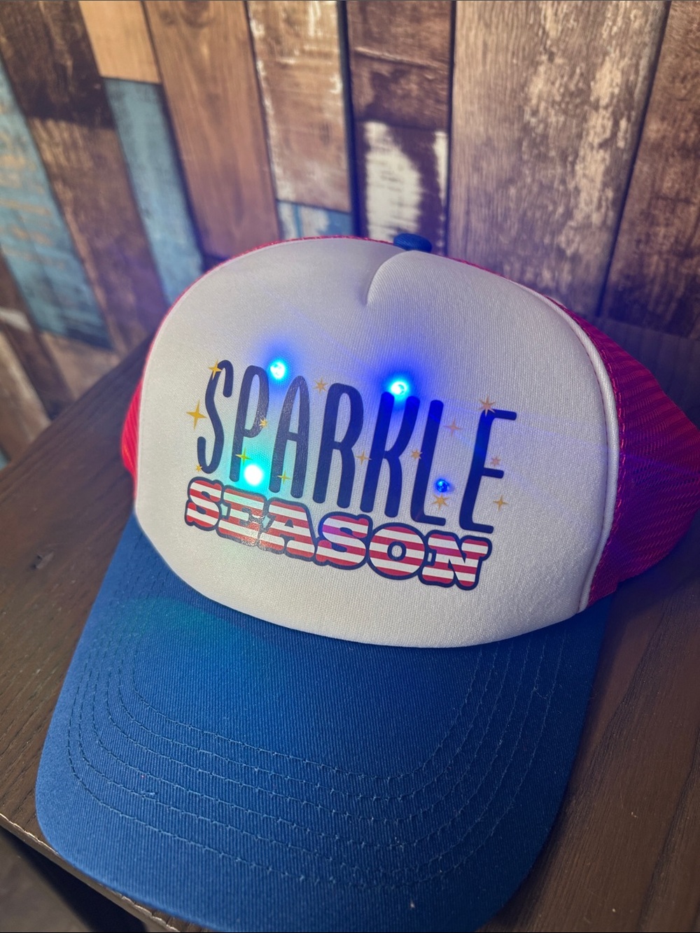 Sparkle Season LED Trucker Hat - Blue, White & Pink